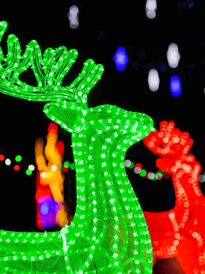 Neon reindeer glowing along the trail